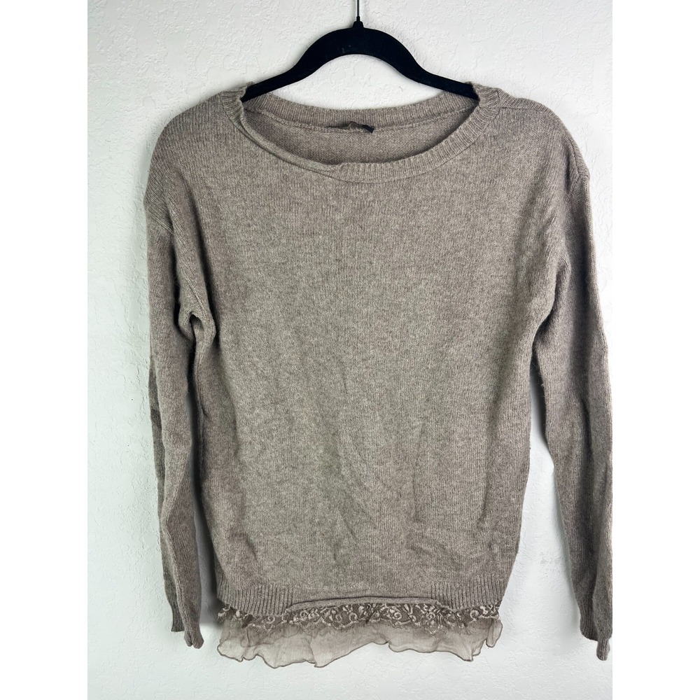 KEY DI Womens Medium/Large Pullover Tan Brown Sweater‎ Long Sleeve Lace Alpaca